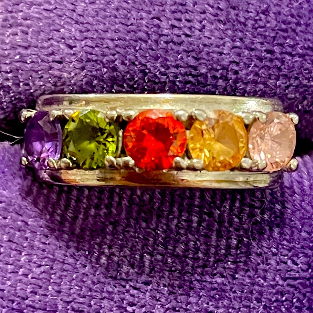 All Around Boutique AAB 925 Multicolor Sapphire Band Sz6 EUC